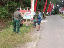 Wujud Kepedulian Kepada Lingkungan, Personil Koramil 1414-05/Sanggalangi Gotong Royong Bersama Warga Bersihkan Jalan