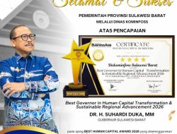 Gubernur Suhardi Duka dan Diskominfoss Sulbar Sabet Penghargaan Nasional